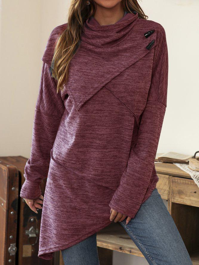 Modern women's asymmetrical top. Chic long sleeve blouse with a waterfall collar, perfect for casual or elegant wear.
