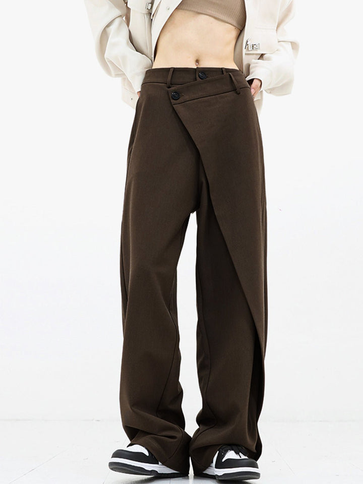 Stylish women's asymmetrical wide leg pants, offering a loose fit and comfort for everyday fashion.