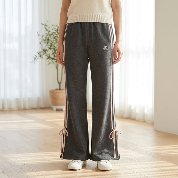 Women's athleisure jogger pants, striped elastic waist, comfortable polyester for spring/summer casual wear