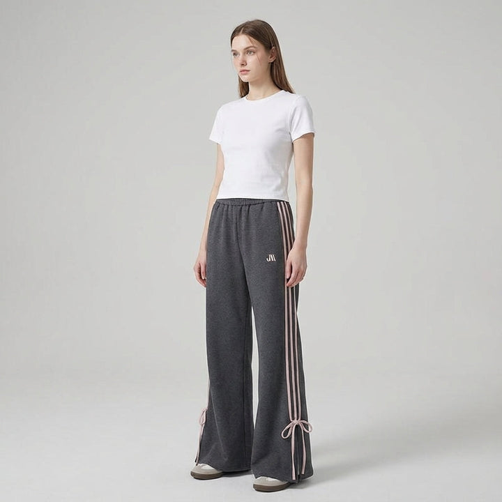 Stylish women's athleisure jogger pants with striped elastic waist, soft polyester, ideal for casual wear