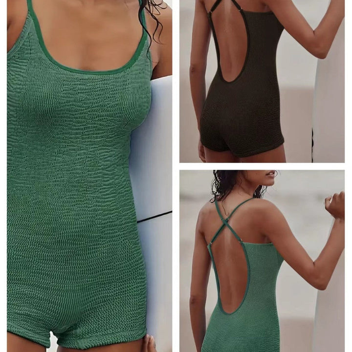 Women's athletic ribbed tank monokini swimsuit, perfect for swimming & beach activities. One-piece sport swimwear.