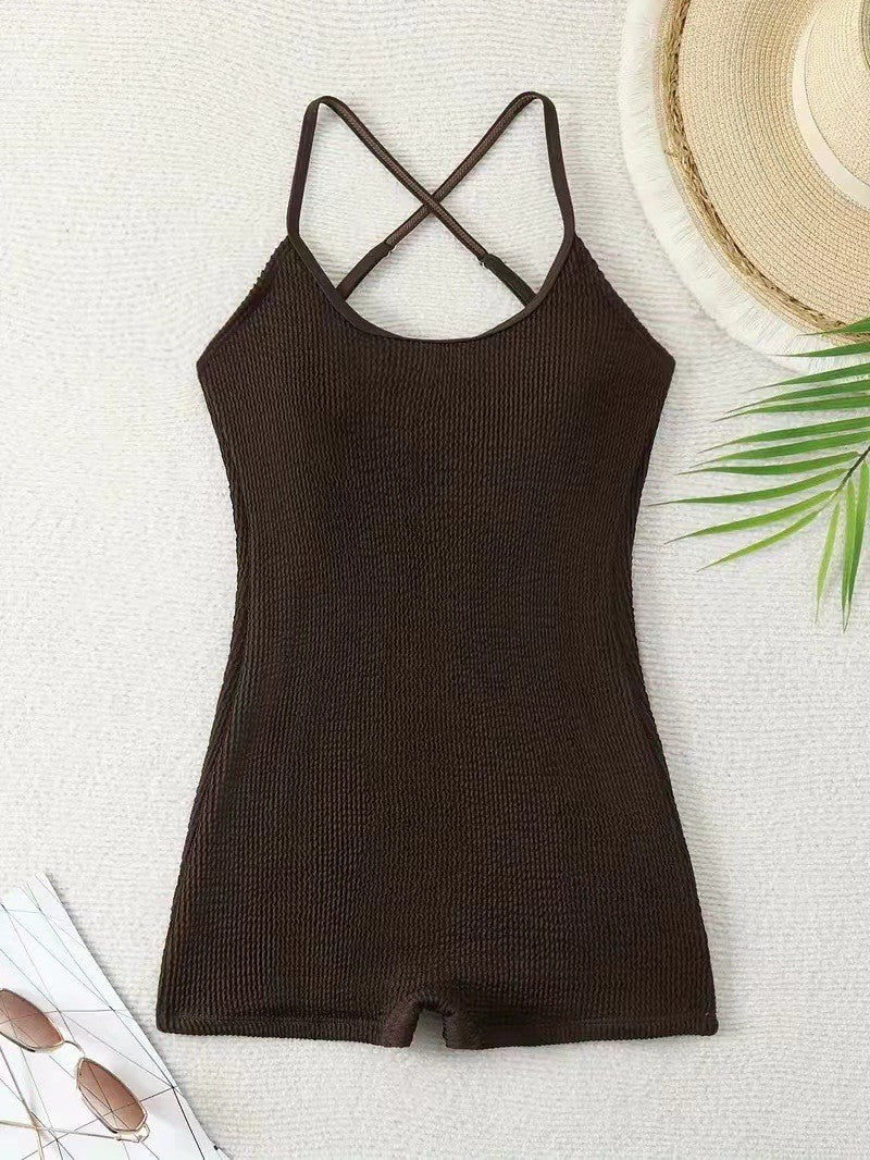 Versatile women's athletic ribbed monokini swimsuit. Tank style beachwear, perfect as a sport one-piece for summer.