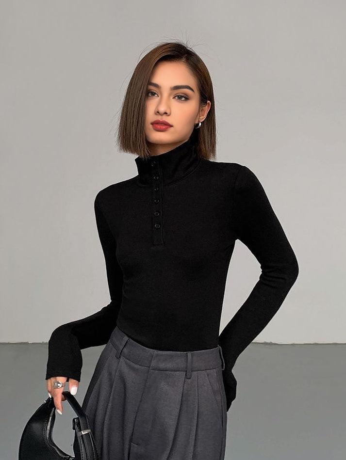 Comfortable Aurora women's casual funnel neck jumper, long sleeve, soft rayon blend, perfect for daily wear.