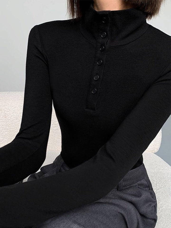 Slim fit Aurora women's funnel neck jumper, stylish button details, versatile long sleeve design for women.