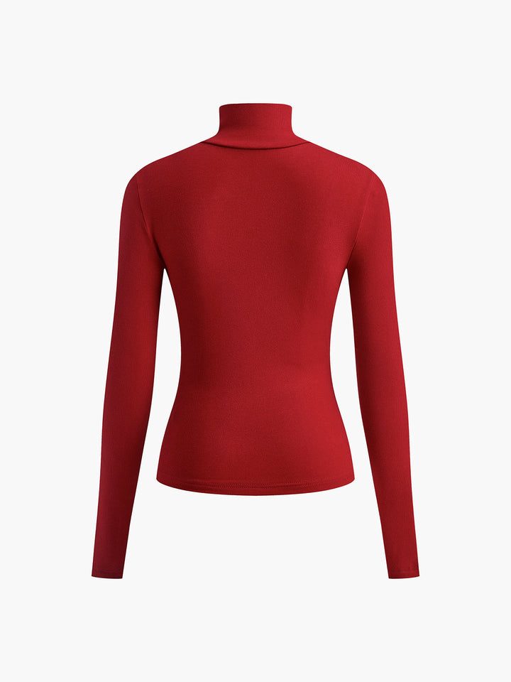 Aurora women's long sleeve funnel neck jumper, button details, slim fit, comfortable rayon blend sweater.