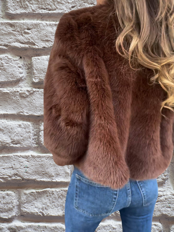 Elegant women's Aurora plush winter coat, fashionable and warm full-zip outerwear for ladies.