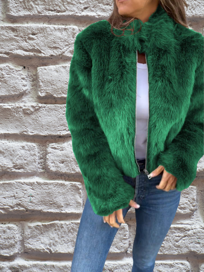 Fashionable women's Aurora plush winter coat, warm & elegant ladies outerwear perfect for winter.