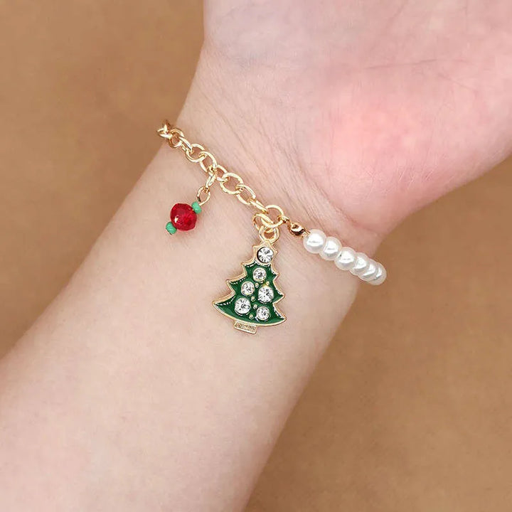 Women's Australian Christmas charm bracelet with pearls and festive charms.