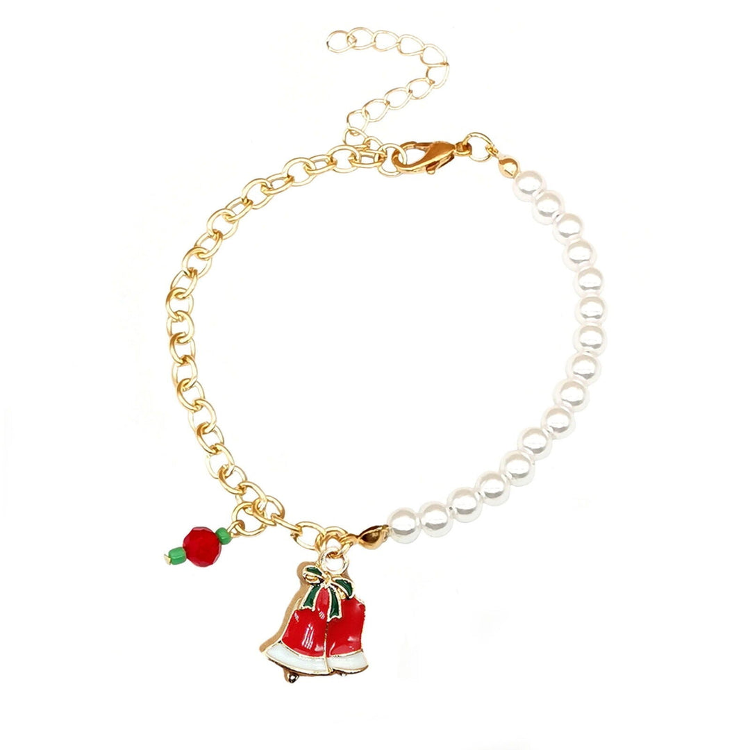 Elegant stainless steel women's charm bracelet, Australian Christmas themed, with pearls.