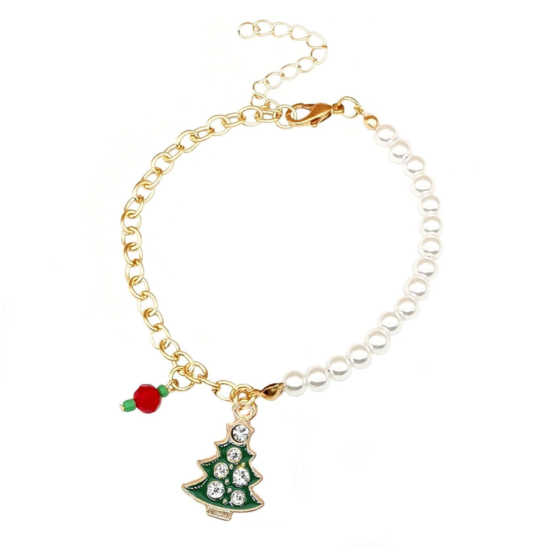 Women's Christmas tree & Santa charm bracelet, Australian theme, with elegant pearl beads.