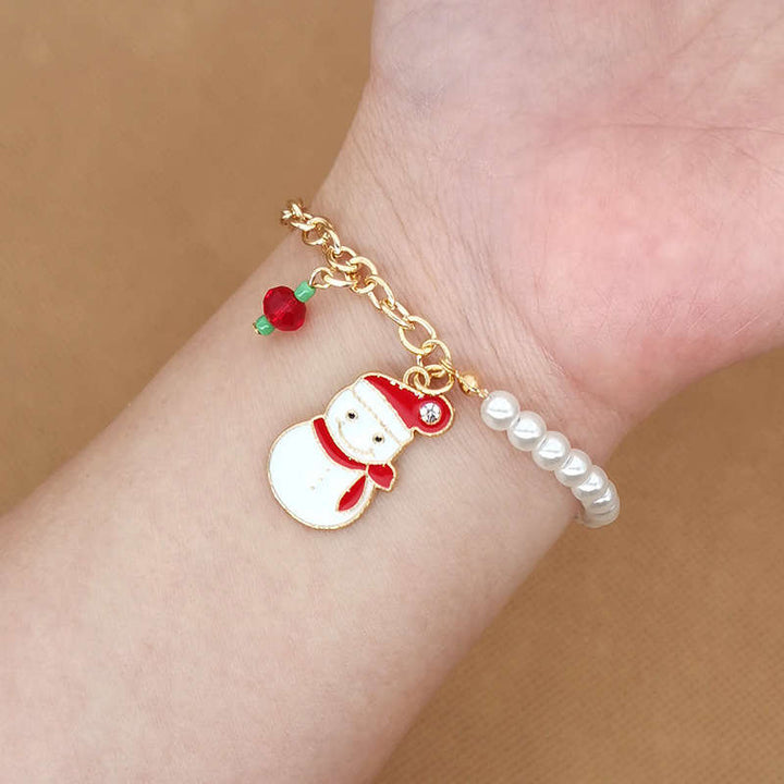 Adjustable women's Australian Christmas charm bracelet, stainless steel, with pearl and festive charms.
