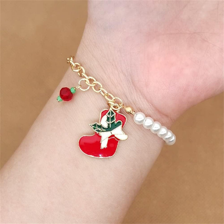 Unique Australian Christmas charm bracelet, women's festive jewelry with pearl details.