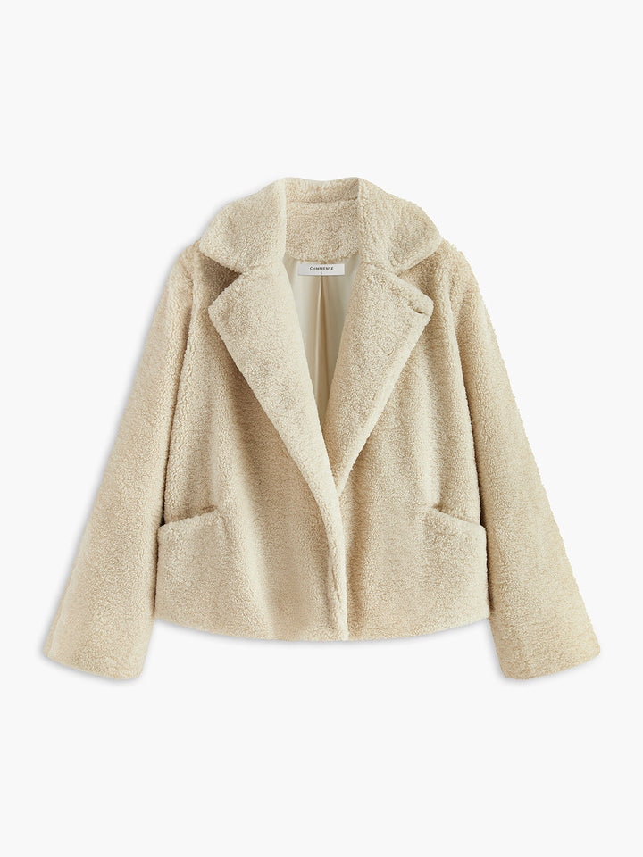 Cozy women's long sleeve teddy coat, ideal for casual wear & warm fall fashion outerwear.