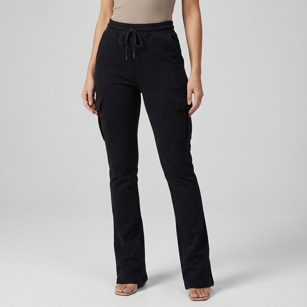 Durable women's activewear cargo joggers, featuring practical pockets and elastic waist