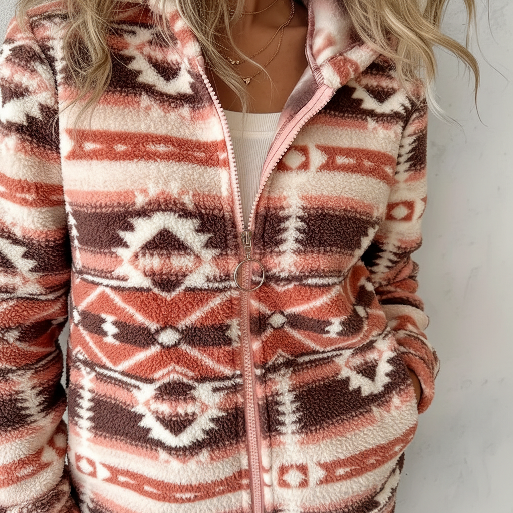 Stylish women's sleeveless jacket, Elena Aztec teddy fleece vest, ideal for autumn and winter wear