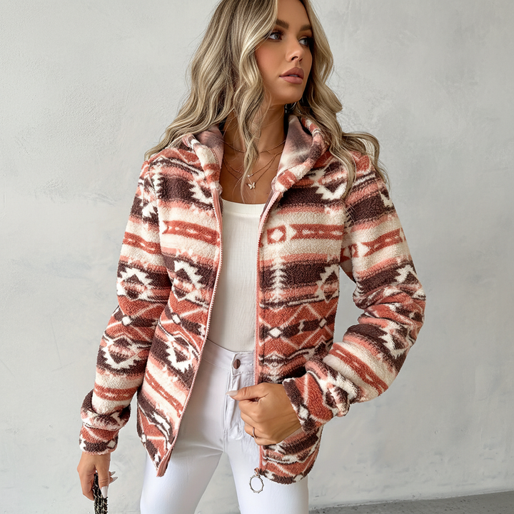 Boho fashion women's teddy fleece vest with unique Aztec design, a cozy and warm layered top