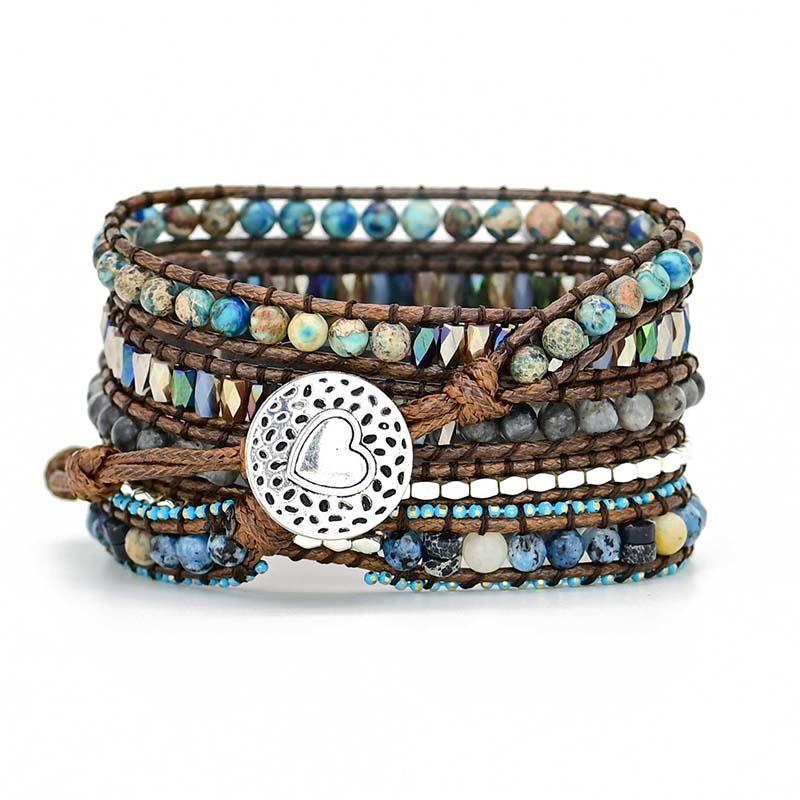 Handmade Azure gemstone Apple Watch band with natural crystal beads, perfect for women's serene style & healing.