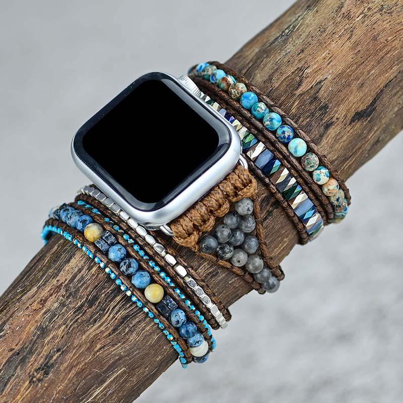 Elegant women's Azure gemstone Apple Watch band, a stylish natural stone accessory for smartwatches.