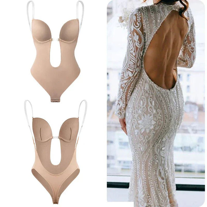 Achieve confidence with this women's backless deep plunge shapewear, perfect for open-back dresses.