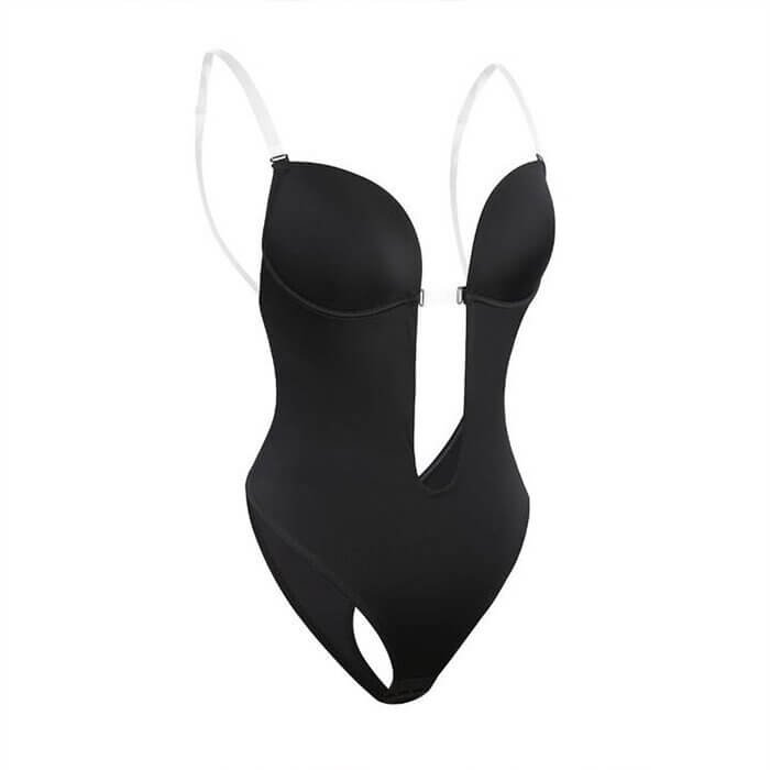 Comfortable women's deep plunge backless body shaper, designed for a smooth, confident look.
