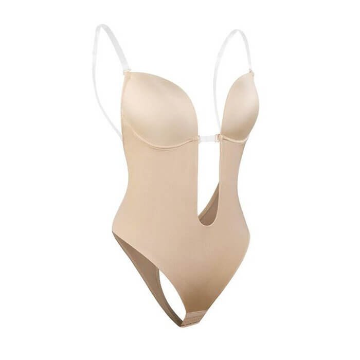 Women's backless deep plunge shapewear, a seamless body shaper for ultimate sculpting & support.