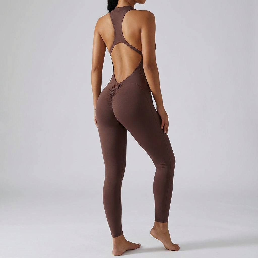 Lillian backless athletic romper for women with scrunch butt, seamless stretch microfiber