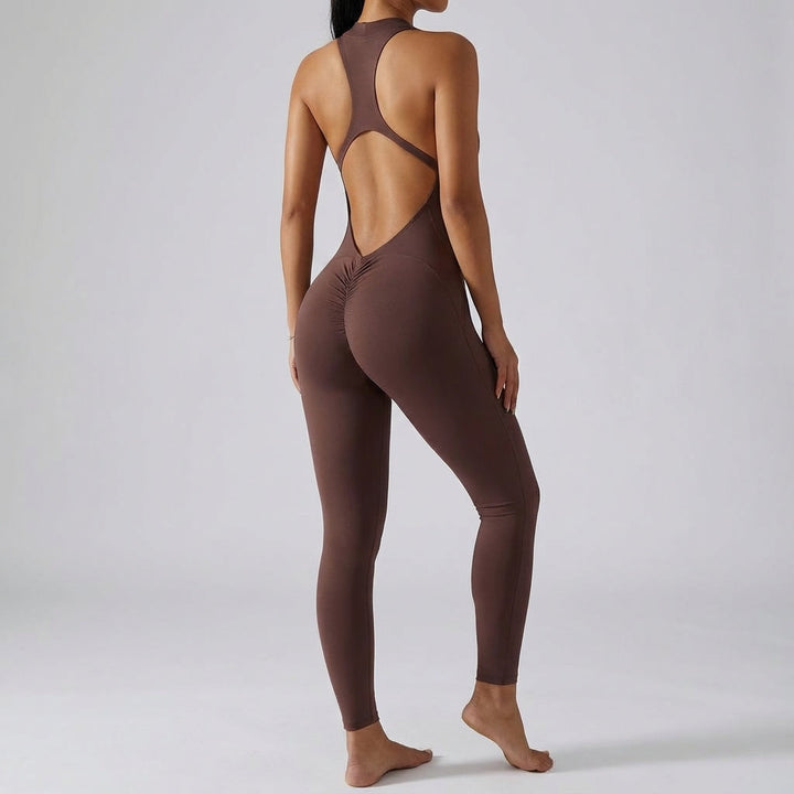 Lillian backless athletic romper for women with scrunch butt, seamless stretch microfiber