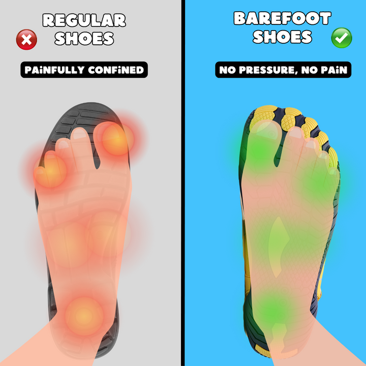 Close-up of the flexible sole on women's barefoot sport shoes, showing non-slip grip.