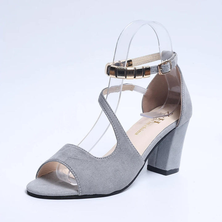 Dressy women's sandals: open toe, stable block heel, and an elegant beaded ankle strap. Summer chic.
