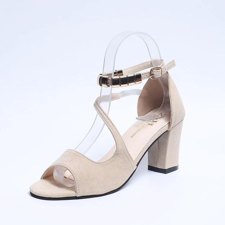 Comfortable women's open toe sandals with a stable block heel and chic beaded ankle strap.