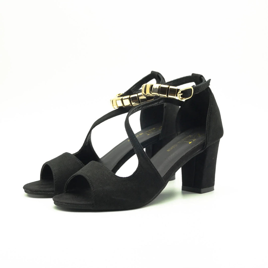 Versatile women's block heel sandals, perfect for dress or casual wear, featuring a beaded ankle strap.