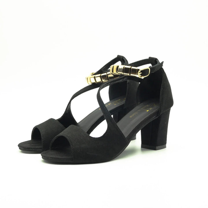 Versatile women's block heel sandals, perfect for dress or casual wear, featuring a beaded ankle strap.