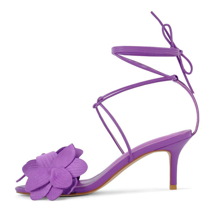Graceful Beatrice open toe sandals for women. Features a kitten heel and long, wrap-around ankle ties.