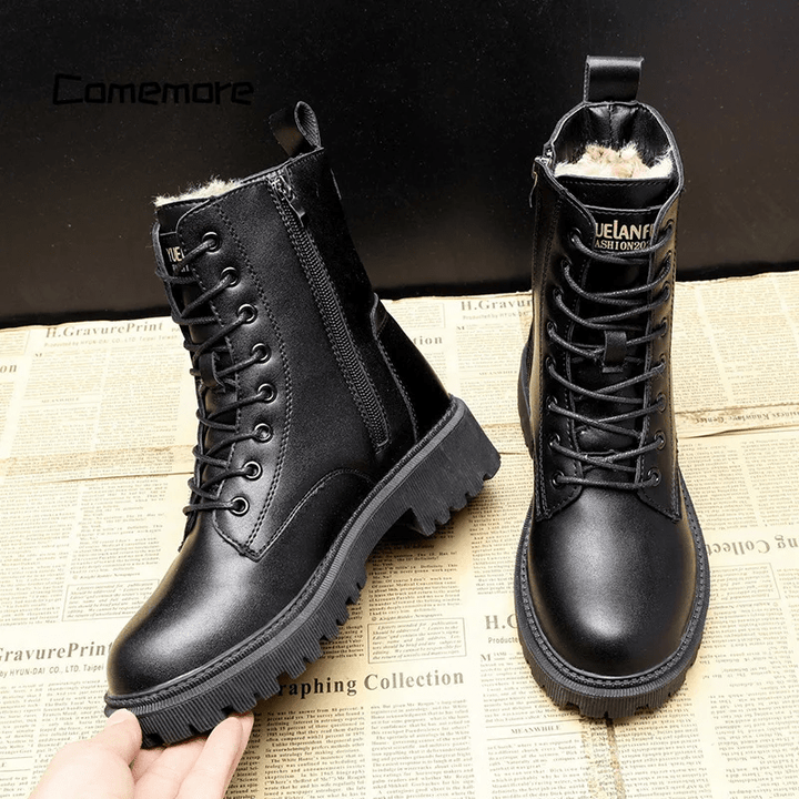 Elegant women's Bella black leather winter boots with cozy lining. Durable non-slip design for comfort and style in winter.