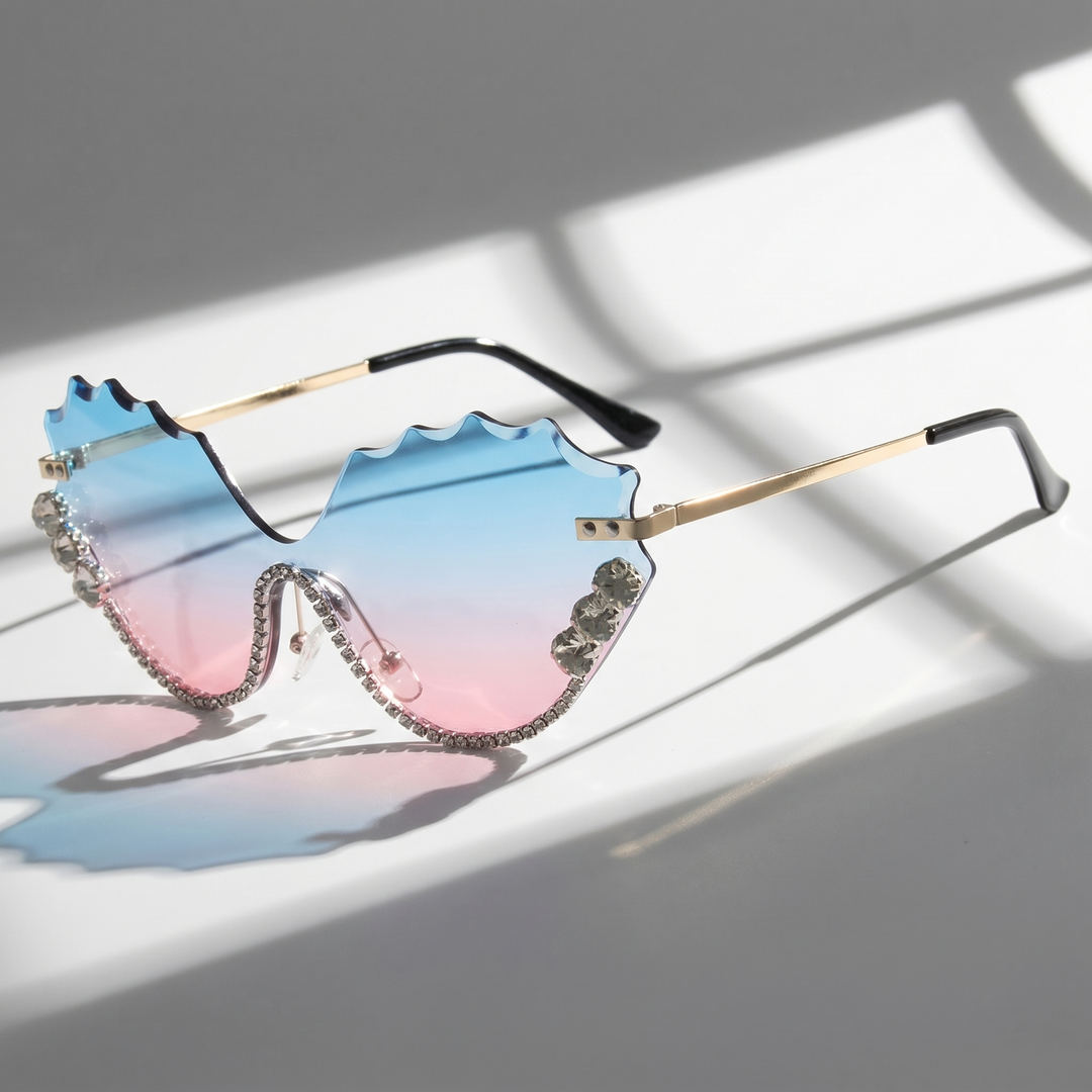 Lightweight oversized rimless sunglasses for women, Bellanova UV400 eyewear combining fashion & function.
