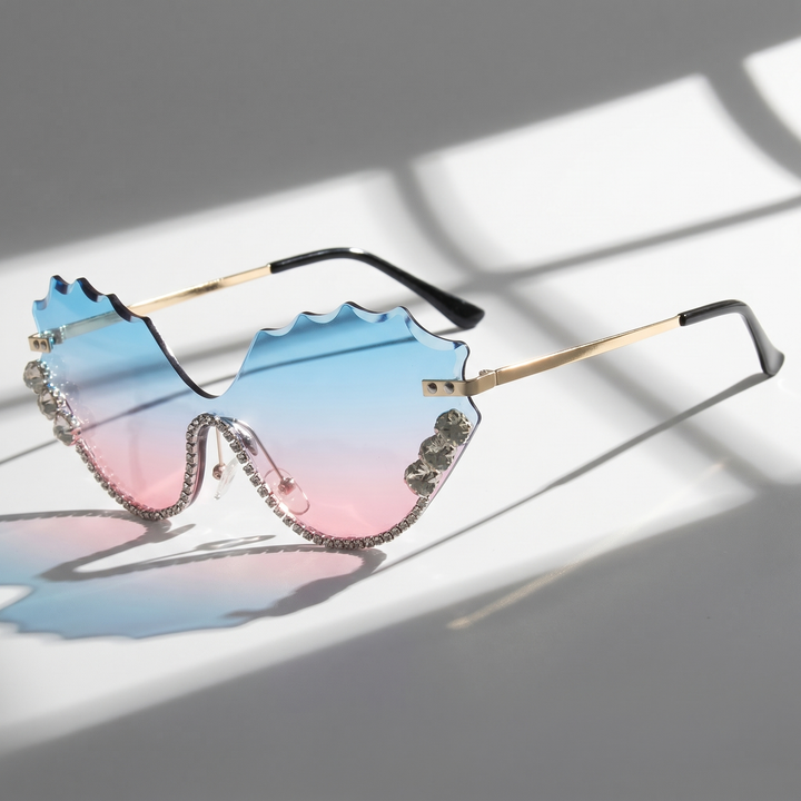 Lightweight oversized rimless sunglasses for women, Bellanova UV400 eyewear combining fashion & function.