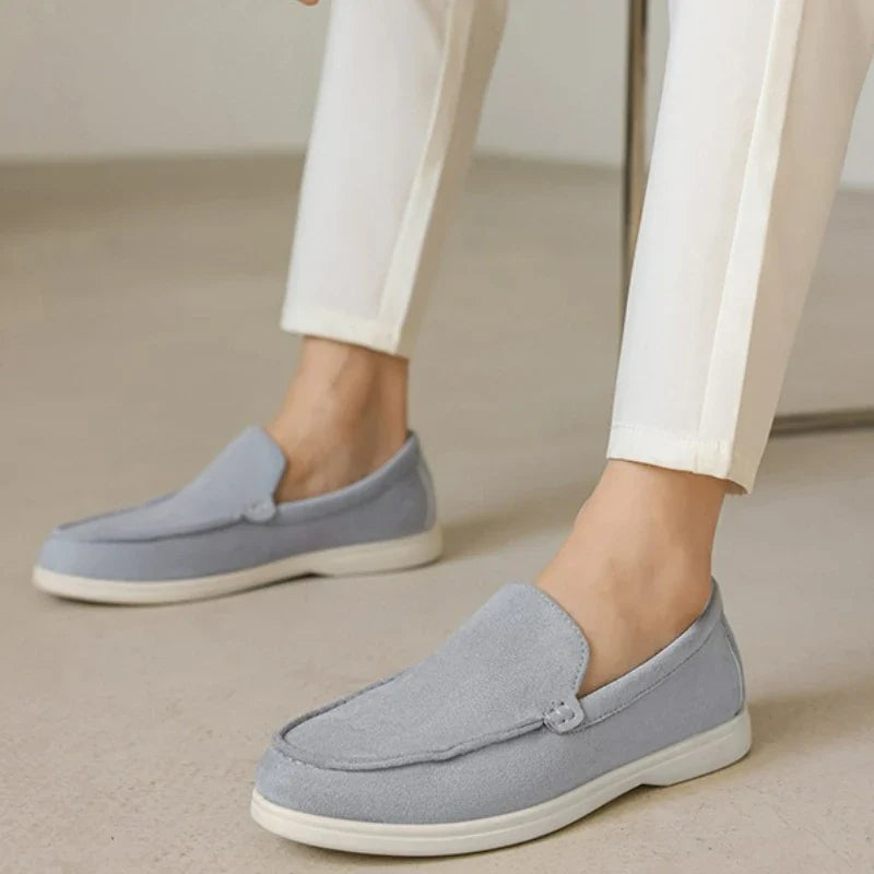 Classic blue women's Belmont loafers, stylish slip-on flats perfect for everyday wear, comfort & support.