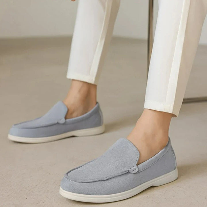 Classic blue women's Belmont loafers, stylish slip-on flats perfect for everyday wear, comfort & support.