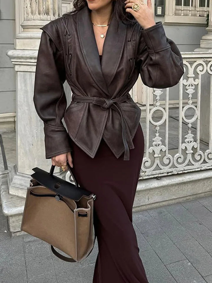 Chic women's belted outerwear jacket, perfect for a polished, versatile everyday look.