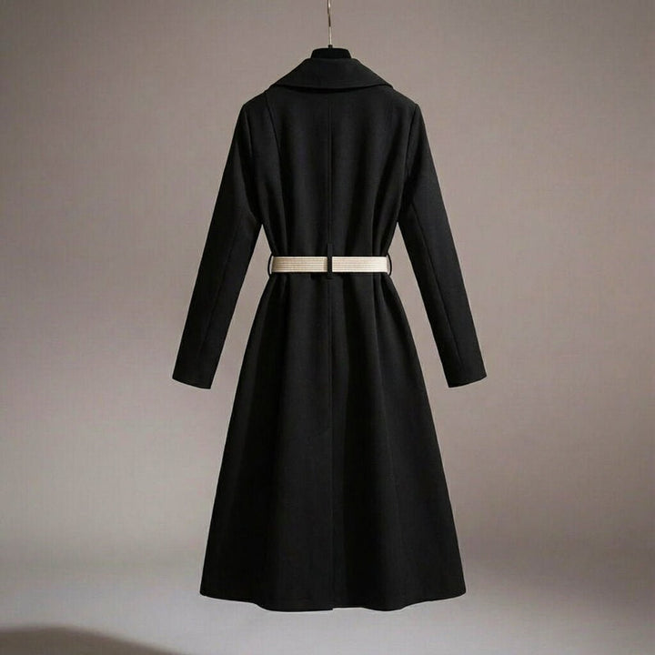 Detail of a women's belted trench coat, showing the chic scarf detail and cinched waist for a flattering fit.