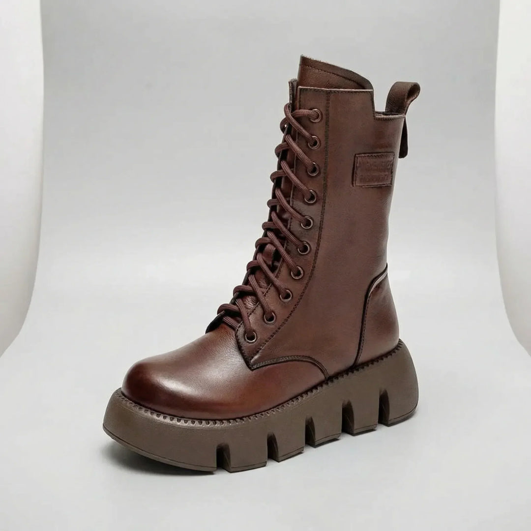 Modern women's platform combat boots. Lace-up, arch support, non-slip sole. Ideal for fall & winter.