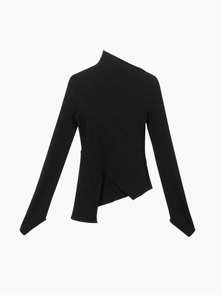 Women's brown asymmetrical cutout sweater, long sleeve casual knit for a modern look.