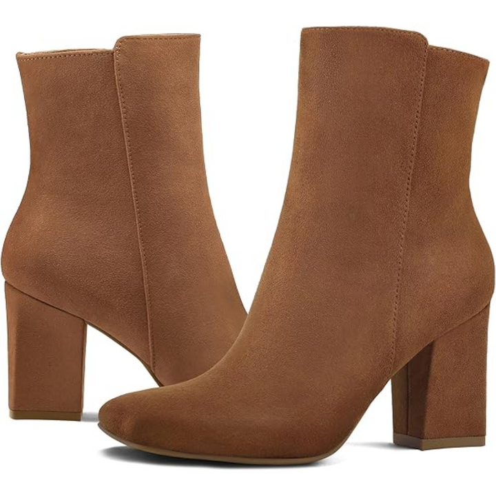 Stylish women's chunky heel ankle boots in black, featuring a modern square toe and comfortable block heel