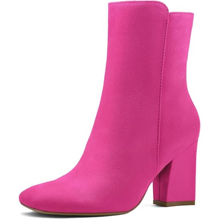 Women's black mid-calf ankle boots, chunky block heel, square toe, ideal for fashion and everyday wear