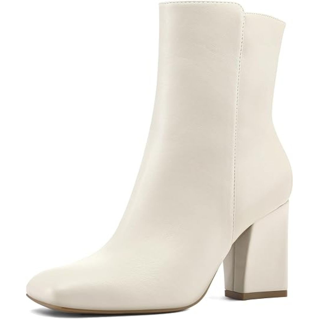Elegant women's black footwear: chunky block heel ankle boots with a distinctive square toe design