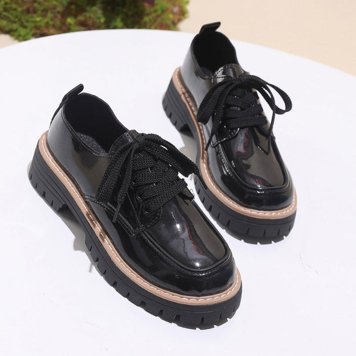 Elegant women's black chunky platform loafers, blending classic style with a comfortable, elevated sole.
