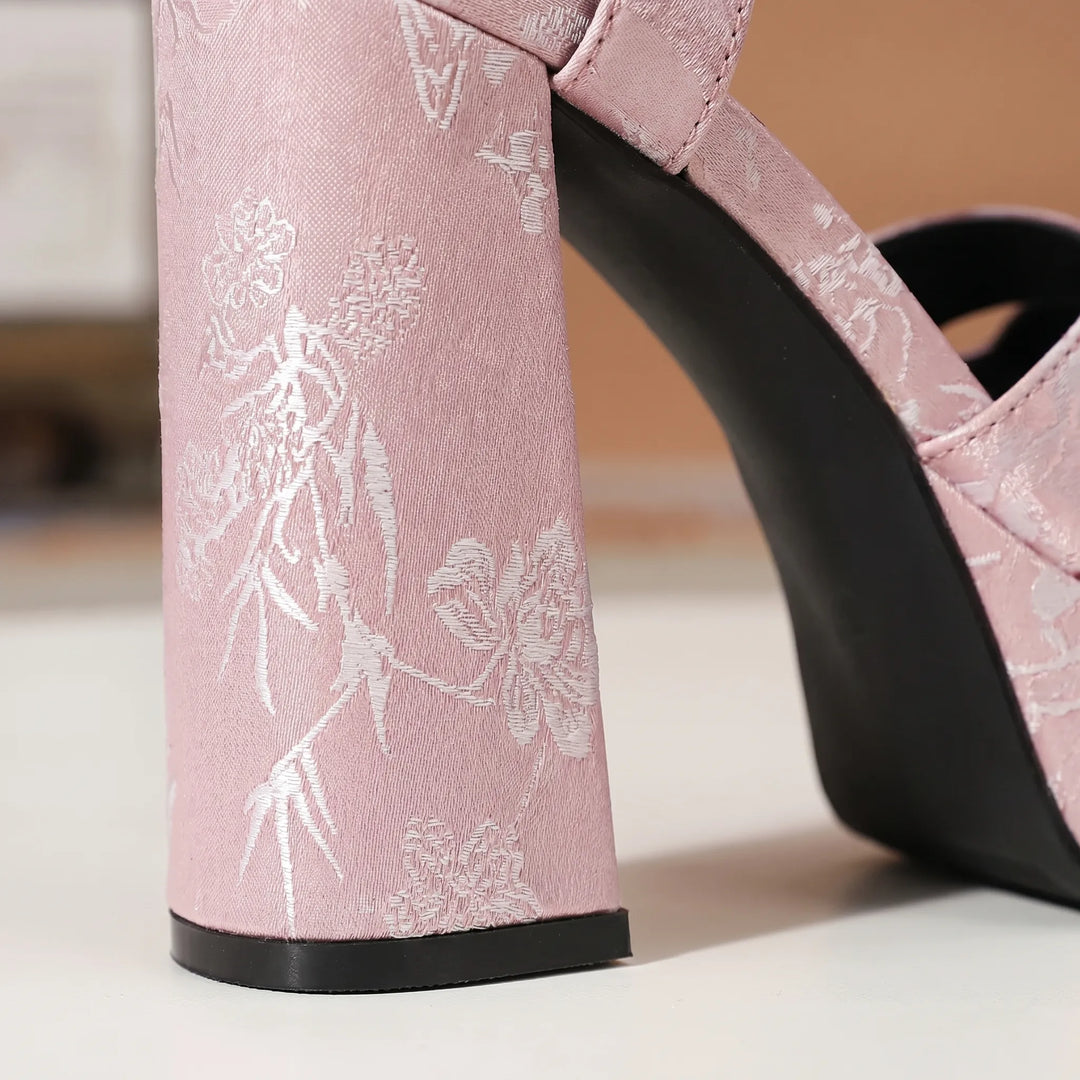 Stylish women's square toe platform sandals with chunky block heel & adjustable ankle strap for formal events.