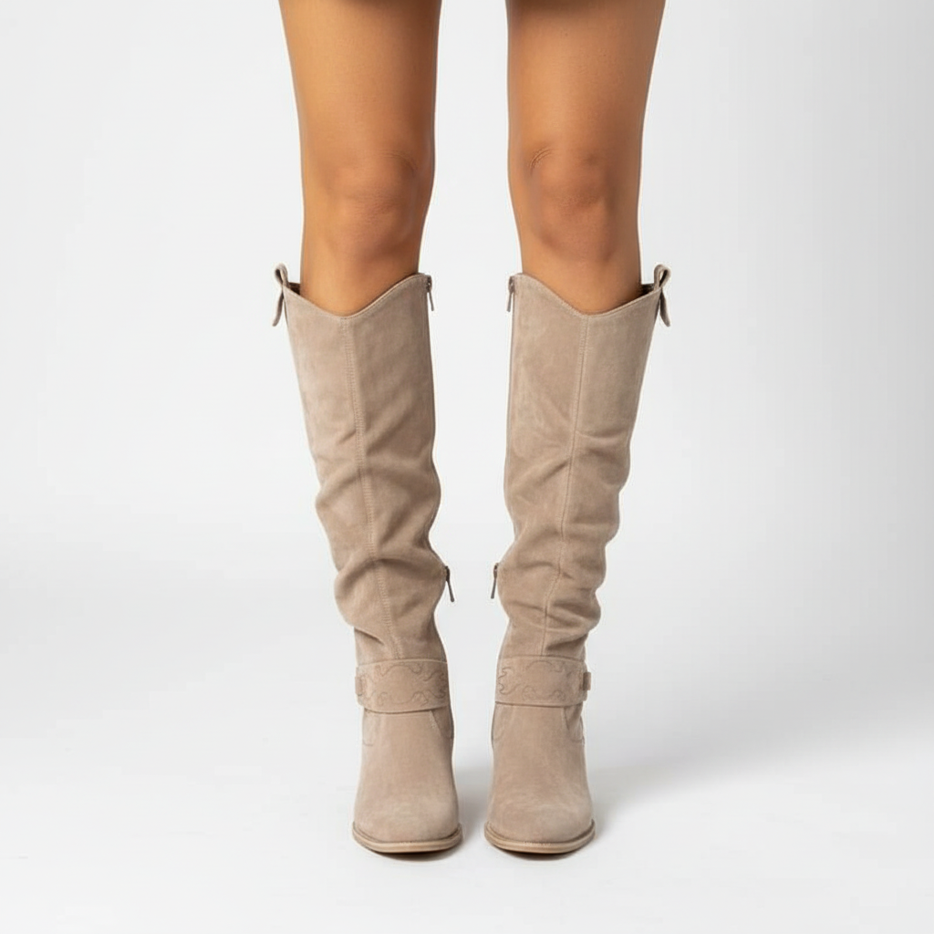 Stylish women's ankle boots in faux suede, ideal for comfortable all-day wear with a block heel