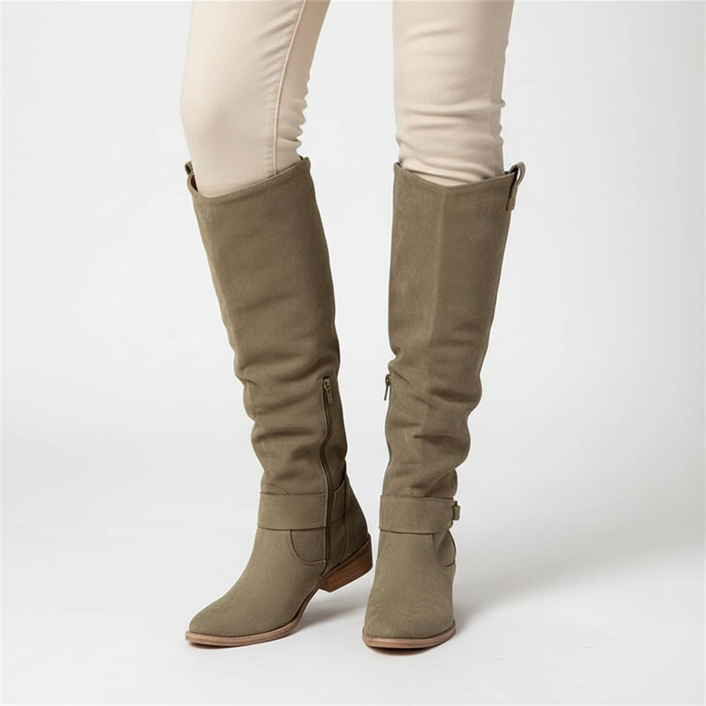 Versatile women's block heel boots in soft faux suede, perfect for autumn and winter seasons