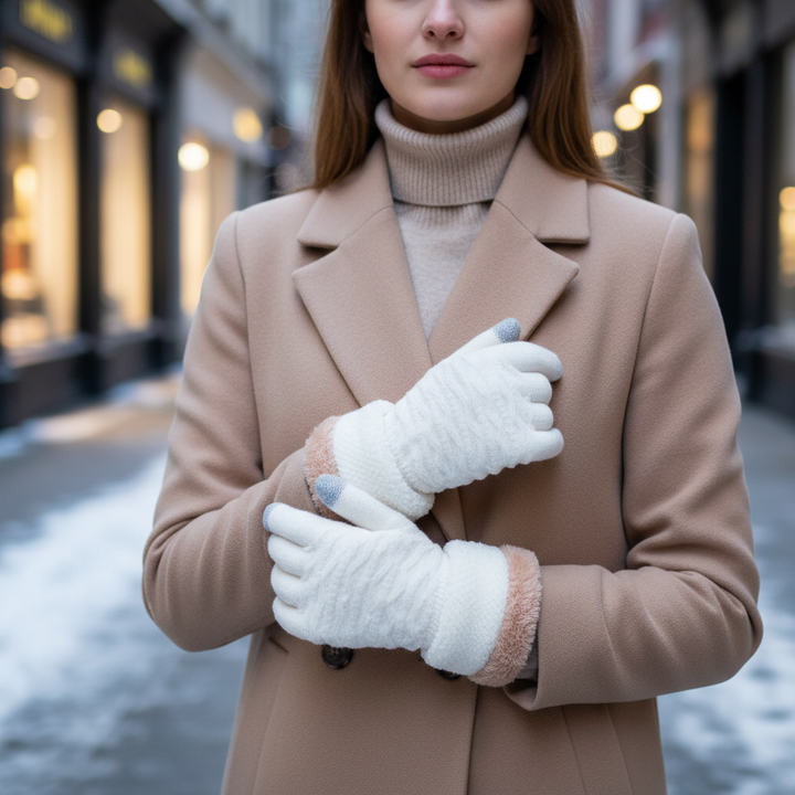 Women's black fleece lined touchscreen gloves for winter warmth and tech use
